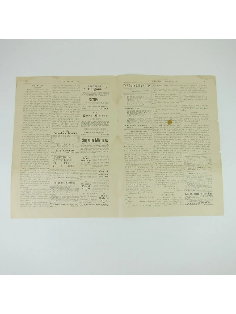 The Daily Stamp Item Collectors Newspaper Magazine Philatelic Antique 1896 RARE
